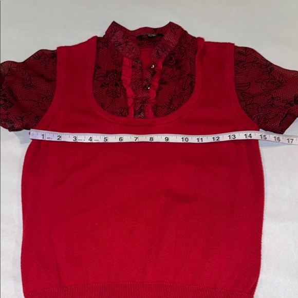 George Blouse Red and Black Fitted Ruffled Fooler Top with Vest Women’s Sz S - Picture 7 of 9